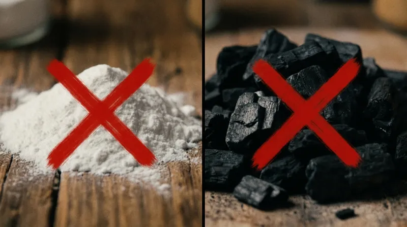 Baking soda and charcoal bags with red X marks